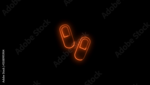 Glowing Orange Neon Capsules on Black Background for Medical or Pharmaceutical Use