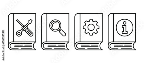 Four Book Icons Representing Help Guide Manual