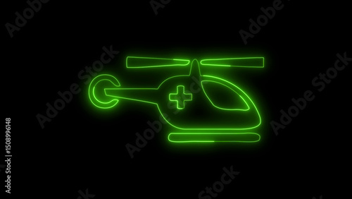 Neon Green Medical Helicopter Icon on Black Background Emergency Air Transport