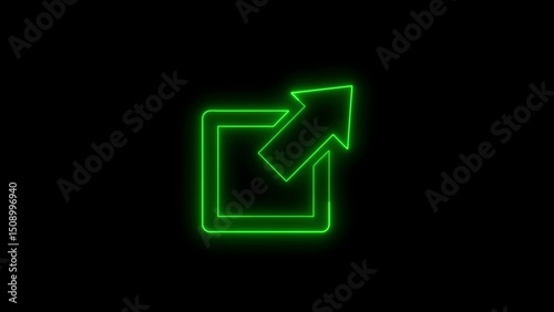 Glowing Green Share Icon on Black Background for Digital Design