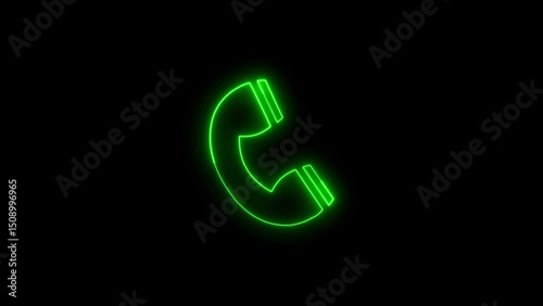 Glowing Green Phone Icon on Black Background for Communication Concepts