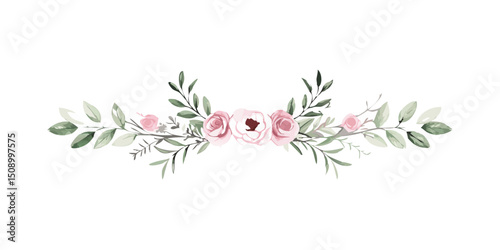 Hand-drawn floral divider with delicate pink roses and greenery  