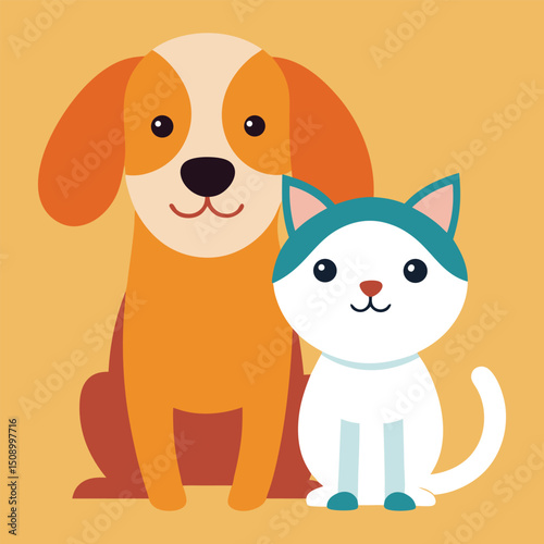Best Friends Cute Cartoon Dog and Cat Illustration. 