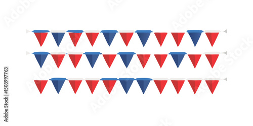 Red and blue triangular bunting flags arranged in rows  