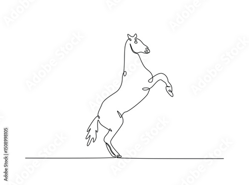 Horse single outline illustration. Continuous line art drawing of mustang. Editable stroke.