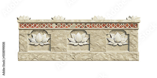 Decorative stone wall panel with lotus motifs and intricate design  
