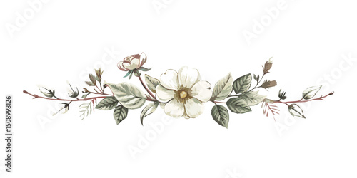 Vintage floral illustration with roses and greenery in soft colors  