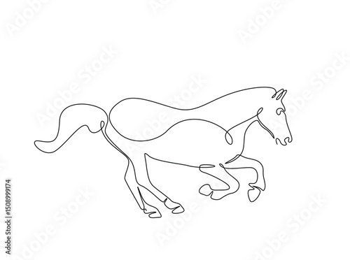 Horse single outline illustration. Continuous line art drawing of mustang. Editable stroke.