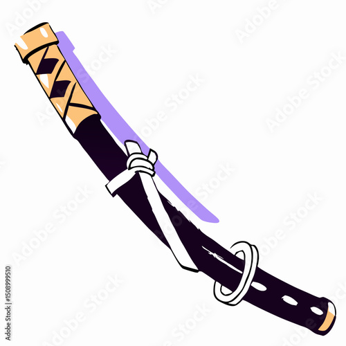 Sheathed Katana Sword, Japanese Weapon, Illustration