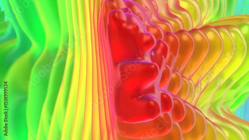 Seamless funny animation of candy gummy bears dancing with a echo colorful background.