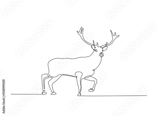 Deer species single outline illustration. Continuous line art drawing of deer. Editable stroke.