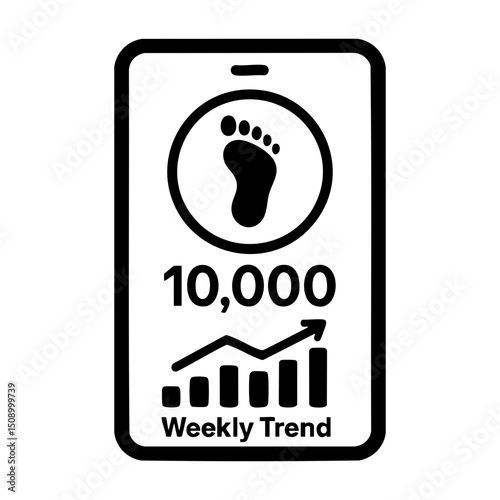 Step tracker icon with 10000 steps trend