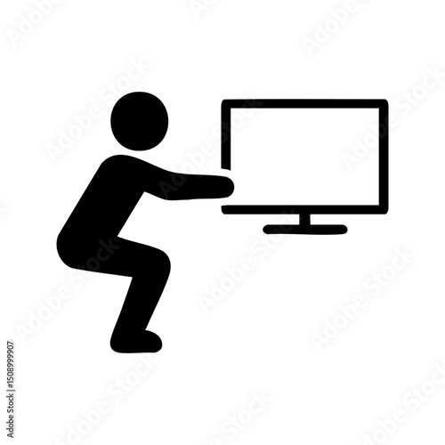 Home squat exercise icon with TV screen