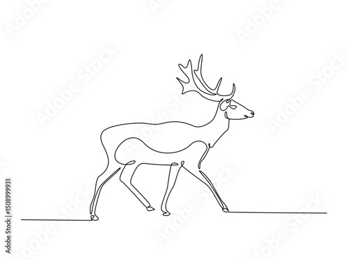 Deer species single outline illustration. Continuous line art drawing of deer. Editable stroke.