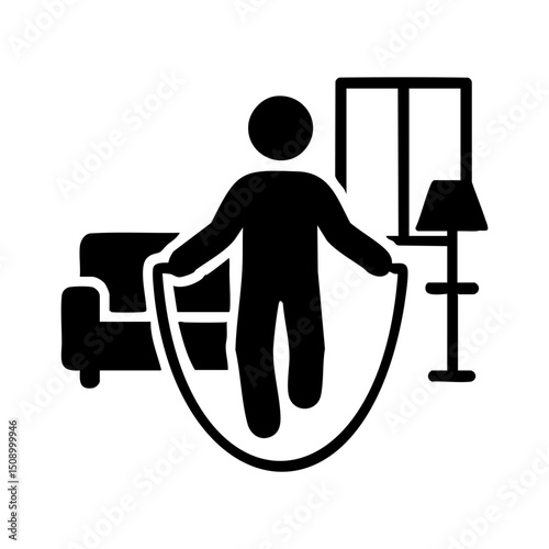 Jump rope workout icon inside home