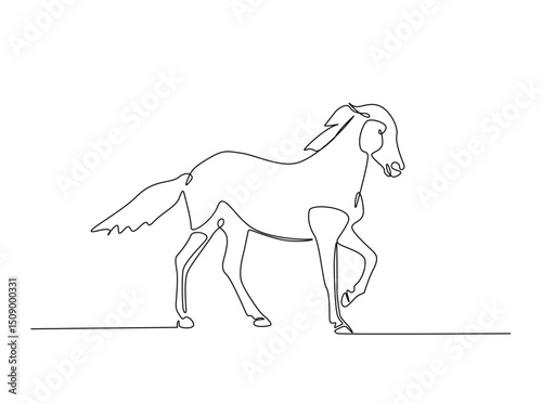Horse single outline illustration. Continuous line art drawing of mustang. Editable stroke.