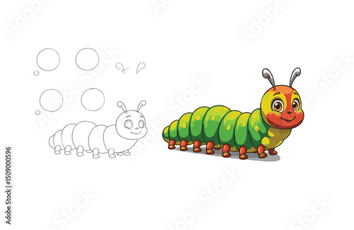 Adorable Cartoon Caterpillar  Step-by-Step Drawing Tutorial for Kids and Beginners