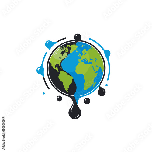 Illustration of a colorful globe with dripping blue water, symbolizing water conservation and environmental awareness
