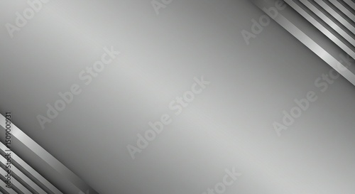 Sleek metallic silver gradient background with 3D striped corners, minimal tech business aesthetic