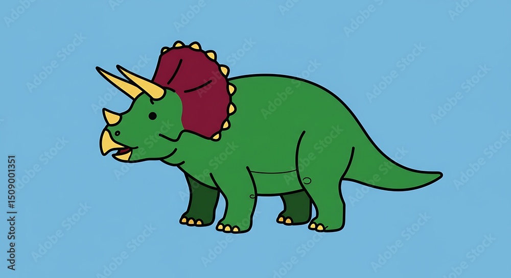 Fototapeta premium Cartoon Triceratops Standing on Light Blue Background