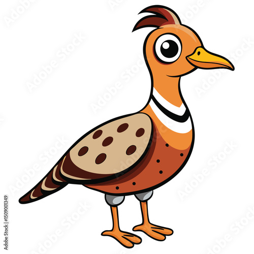 Cartoon partridge stands cheerfully, showcasing its light brown plumage and whimsical feather crest