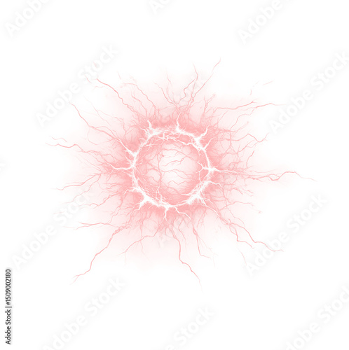 Dramatic lightning strike and thunder overlay with electric storm energy. Powerful weather effect ideal for dramatic nature scenes and designs. Isolated PNG background.	