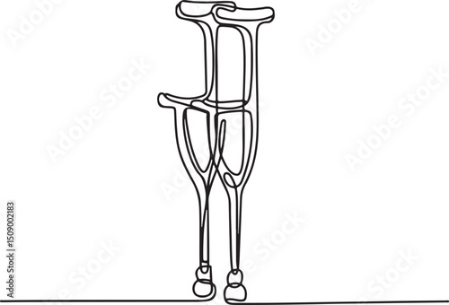 Continuous one line drawing of modern medical elbow crutch for injured or elderly support

