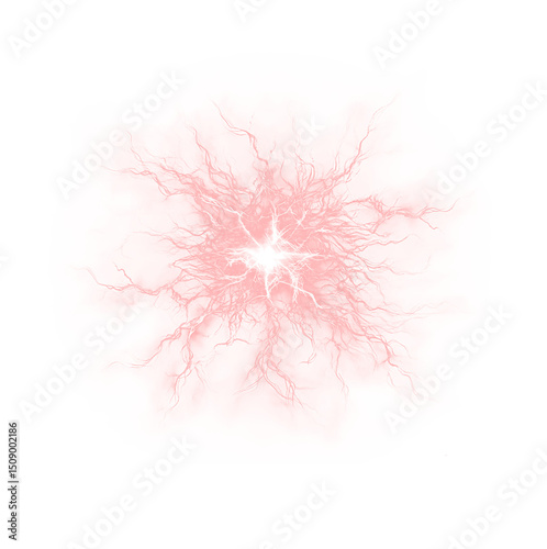 Dramatic lightning strike and thunder overlay with electric storm energy. Powerful weather effect ideal for dramatic nature scenes and designs. Isolated PNG background.	