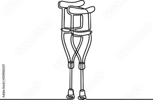 Continuous one line drawing of modern medical elbow crutch for injured or elderly support

