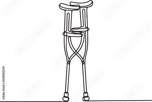 Continuous one line drawing of modern medical elbow crutch for injured or elderly support

