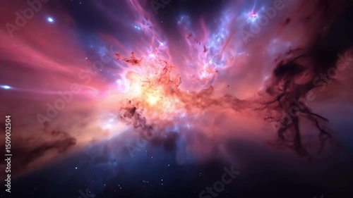 Stunning cosmic nebula with vibrant colors and ethereal clouds of gas and dust in outer space