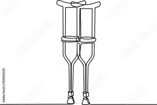 Continuous one line drawing of modern medical elbow crutch for injured or elderly support

