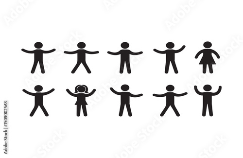 Collection of Simple Stick Figure Icons People, Men, Women, and Children Illustrations