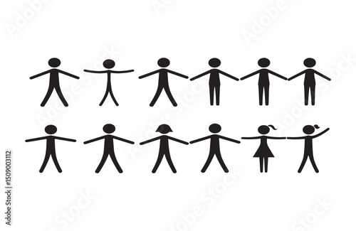 Simple Stick Figure People Holding Hands Diverse Group Illustration