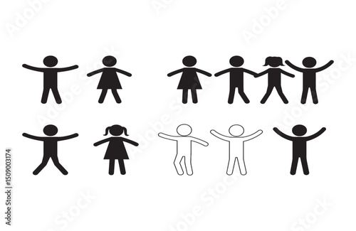 Simple Stick Figures Diverse Set of Child Icons for Design Projects