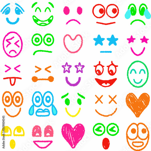 Black and White Cartoon Facial Expressions Vector Set

