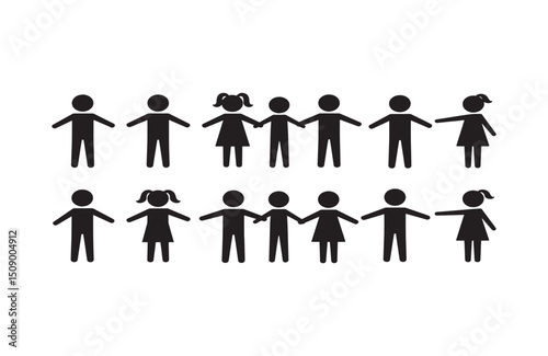 Collection of Simple Stick Figure Children Holding Hands Perfect for Educational Resources or Website Design
