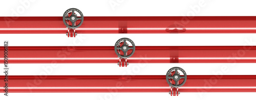 Red horizontal pipes isolated on transparent background. 3D illustration.