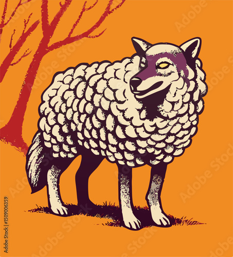 Wolf in Sheep's Clothing Illustration - Vintage Style