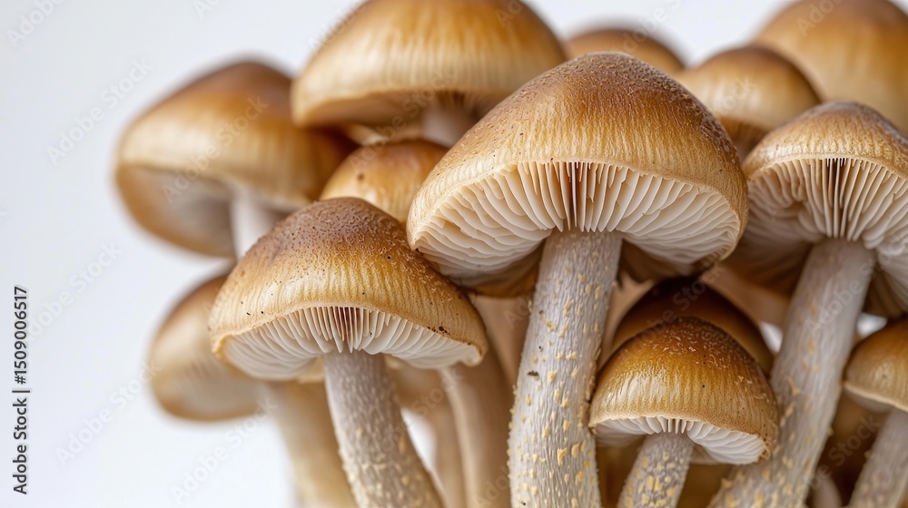 Close-up of brown mushrooms on white background Close-up of brown mushrooms on white background