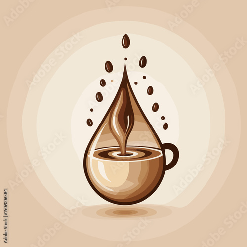 Stylized coffee cup with a droplet and coffee splash, showcasing a rich beverage in a modern design