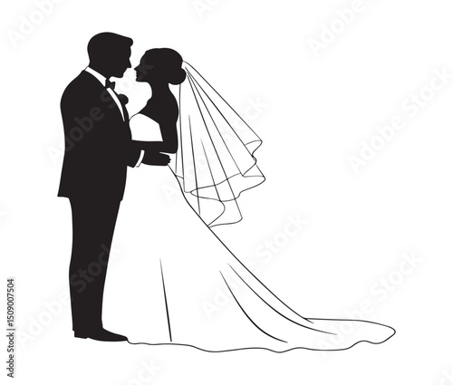 Elegant Silhouette of a Bride and Groom A Timeless Wedding Illustration