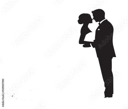 Romantic Couple Silhouette Elegant Wedding Illustration, Perfect for Invitations, Cards, and Decor