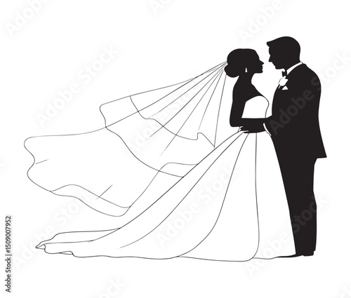 Elegant Silhouette of a Bride and Groom A Timeless Wedding Illustration