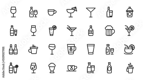 Drinks and beverages icon set vector illustration for bar restaurant cafe menu and design templates