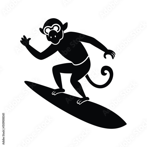 Funny monkey surfer silhouette vector