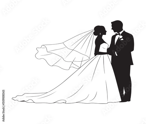 Elegant Silhouette of a Bride and Groom A Timeless Wedding Illustration