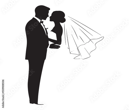 Elegant Silhouette of a Bride and Groom A Timeless Wedding Illustration