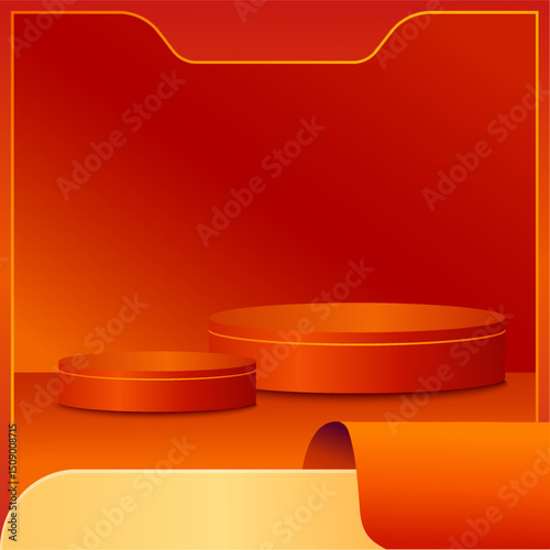 3d podium or stage on the floor product showcase, prize rewards isolated on deep blue background. 3d stage in vector illustration. Vector illustration