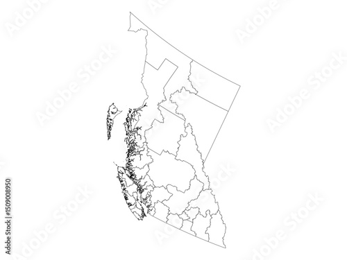 British Columbia / Colombie-Britannique, Canada: Regional Districts Map - Outline, Black Lines, Transparent SVG/PNG - BC Census Divisions